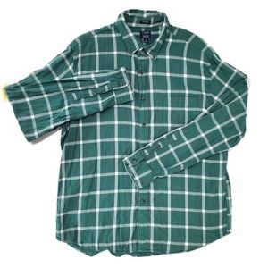 J Crew Mens Classic Fit Double Weave Button Down Shirt Green White Plaid